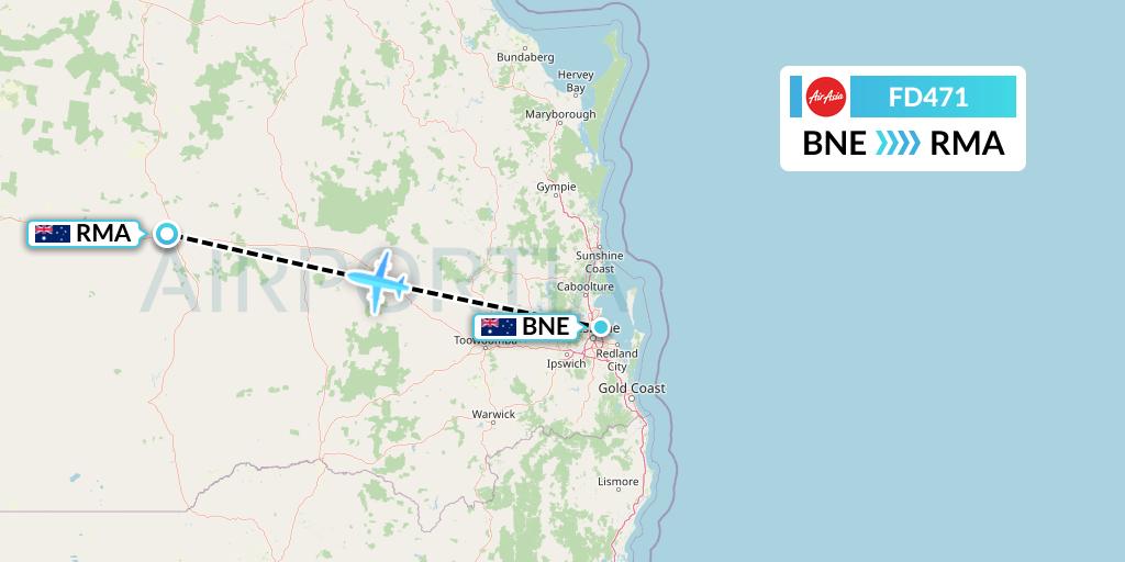 FD471 Thai AirAsia Flight Map: Brisbane to Roma