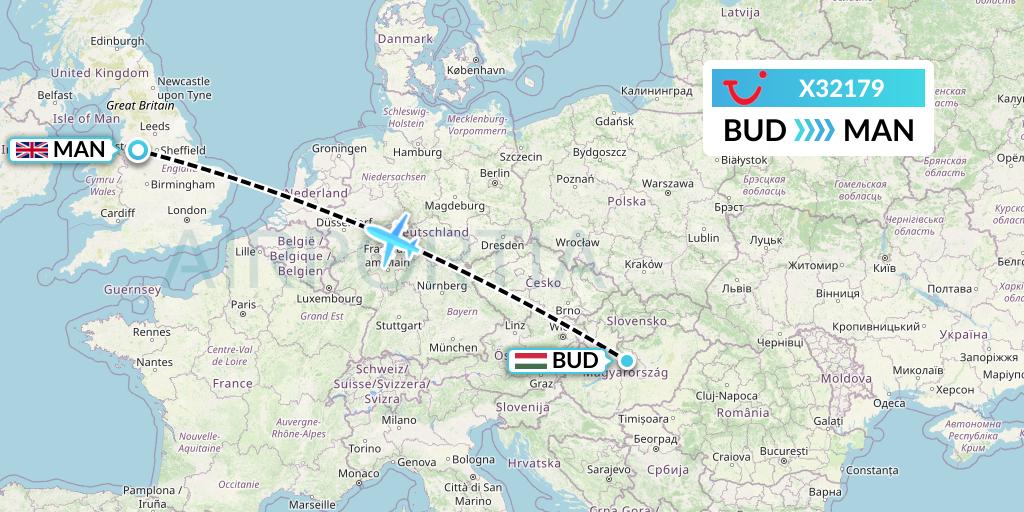 X32179 TUI fly Germany Flight Map: Budapest to Manchester