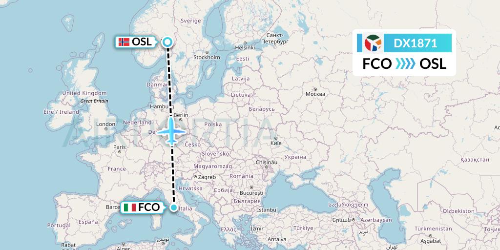 DX1871 Danish Air Transport Flight Map: Rome to Oslo