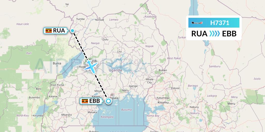 H7371 Eagle Air Flight Map: Arua to Entebbe