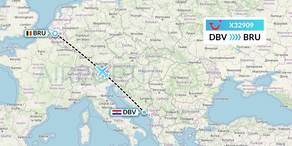 X32909 TUI fly Germany Flight Map: Dubrovnik to Brussels