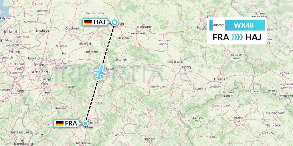 WX48 Cityjet Flight Map: Frankfurt to Hannover