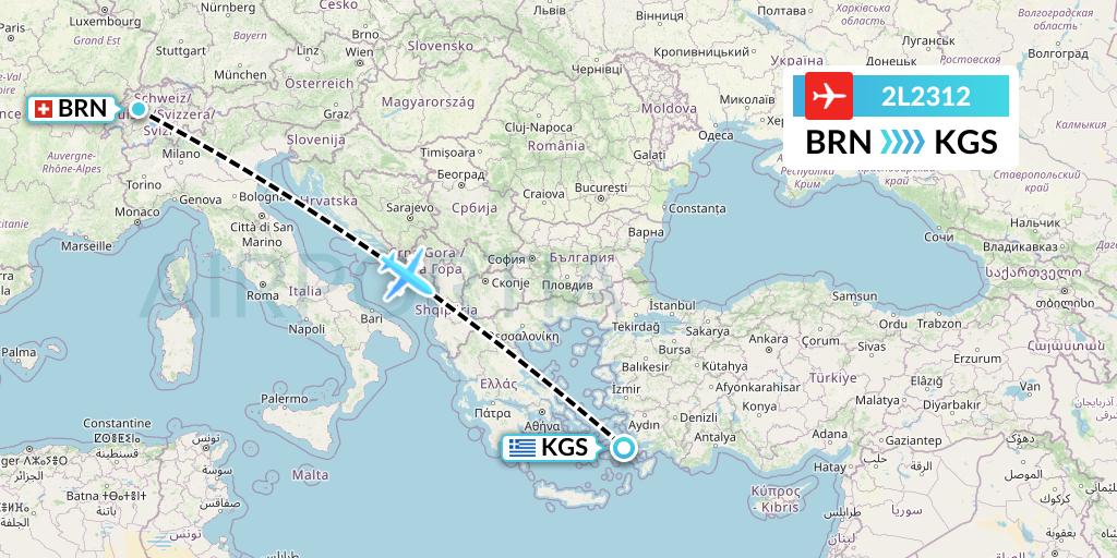 2L2312 Helvetic Airways Flight Map: Bern to Kos