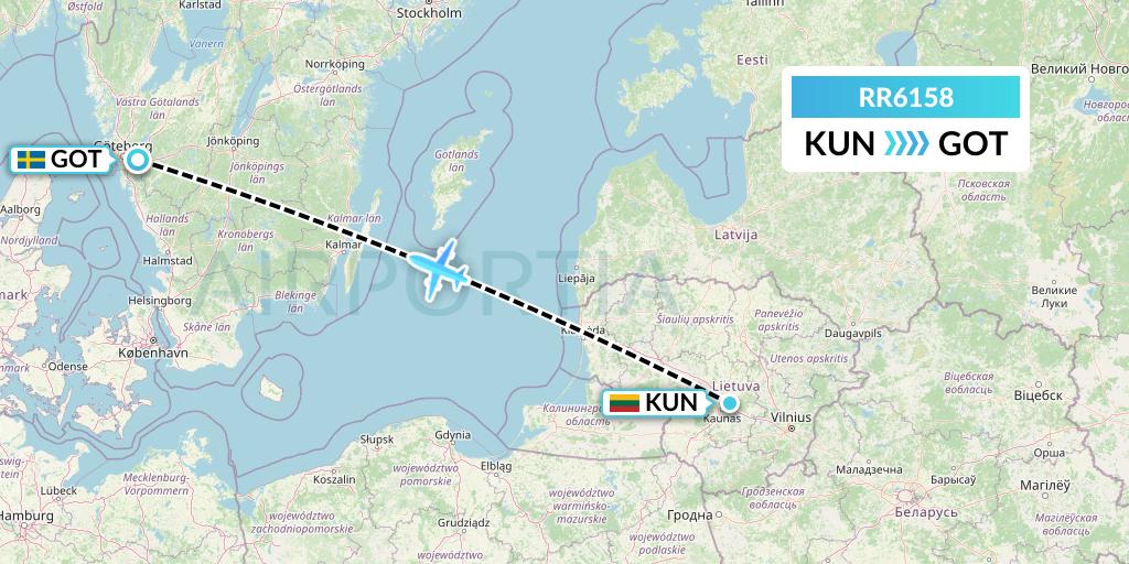 RR6158 Royal Air Force Flight Map: Kaunas to Gothenburg