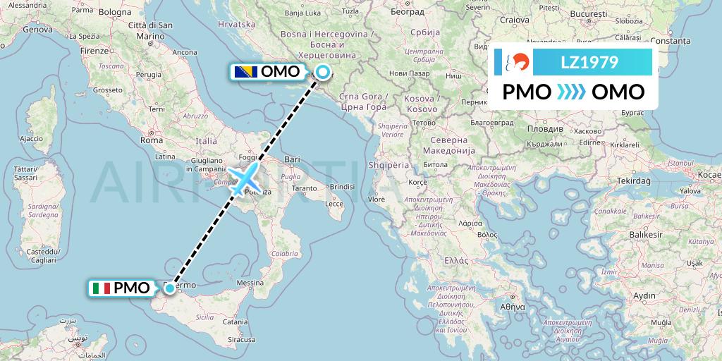LZ1979 Air Link Flight Map: Palermo to Mostar