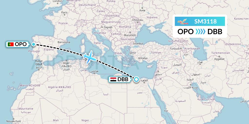 SM3118 Air Cairo Flight Map: Porto to El Alamein