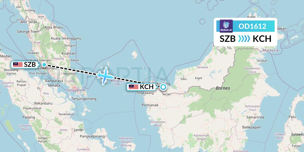 OD1612 Batik Air Malaysia Flight Map: Kuala Lumpur to Kuching