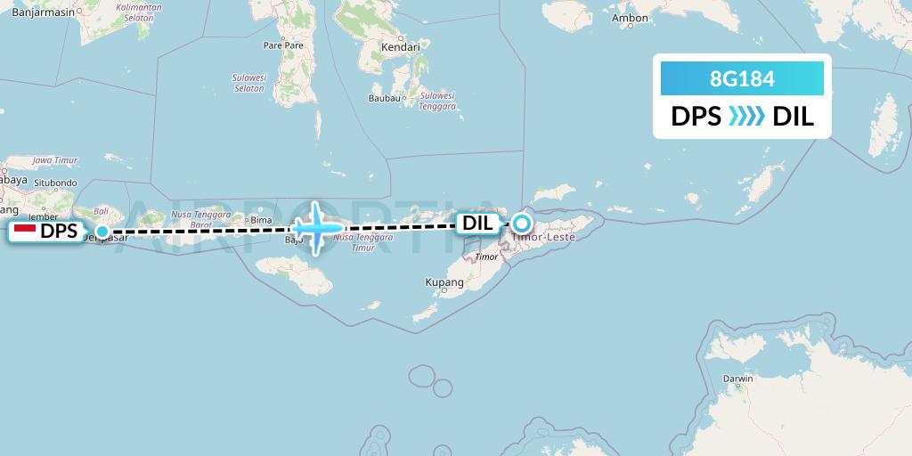 8G184 Mid Africa Aviation Flight Map: Denpasar to Dili