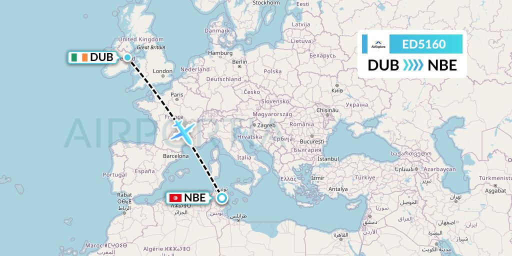 ED5160 AirExplore Flight Map: Dublin to Enfidha