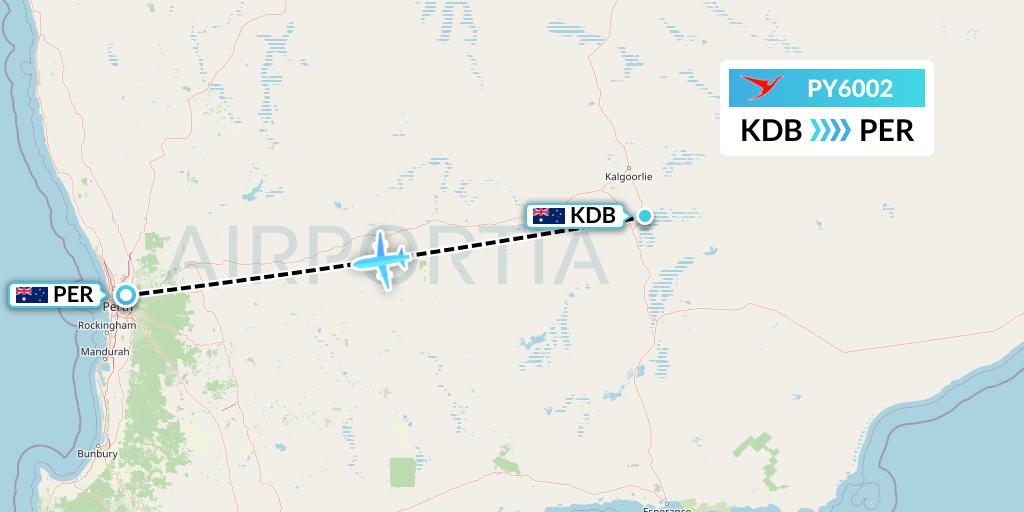 PY6002 Surinam Airways Flight Map: Kambalda to Perth