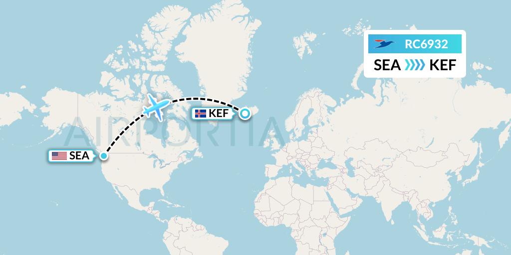 RC6932 Atlantic Airways Flight Map: Seattle to Reykjavik