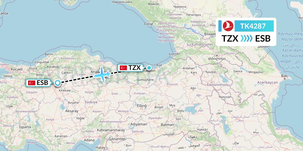 TK4287 Turkish Airlines Flight Map: Trabzon to Ankara