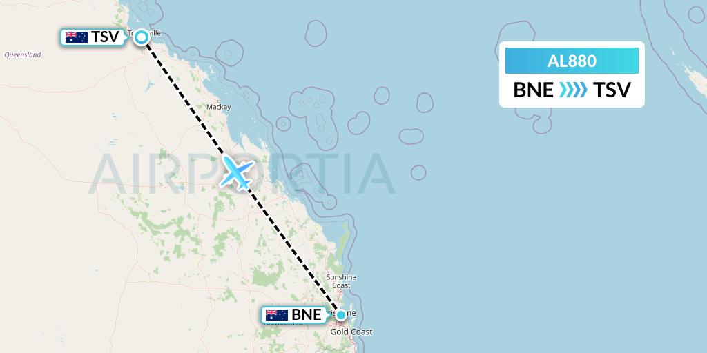 AL880 Air Leisure Flight Map: Brisbane to Townsville