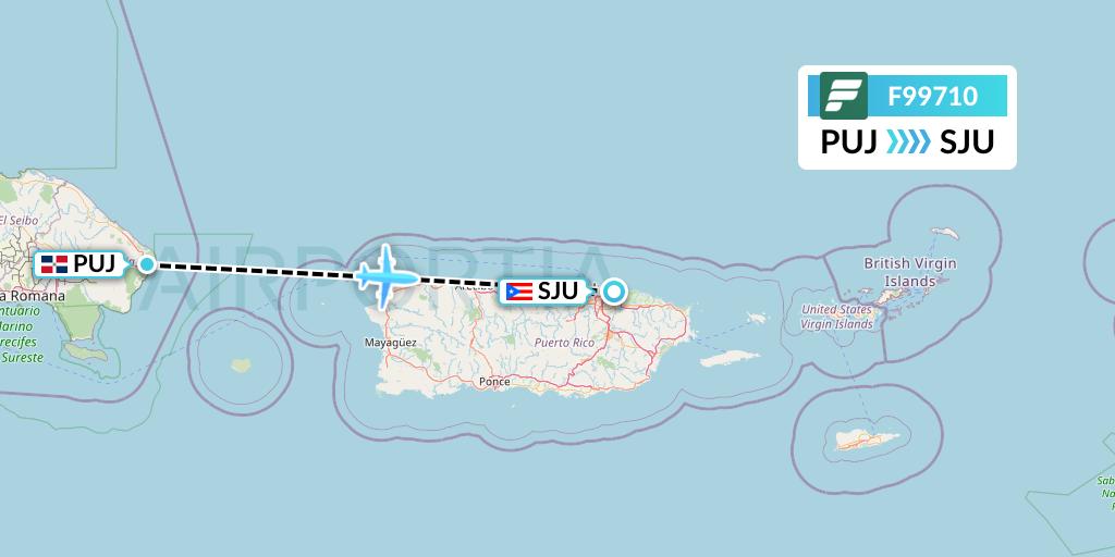 F99710 Frontier Airlines Flight Map: Punta Cana to San Juan