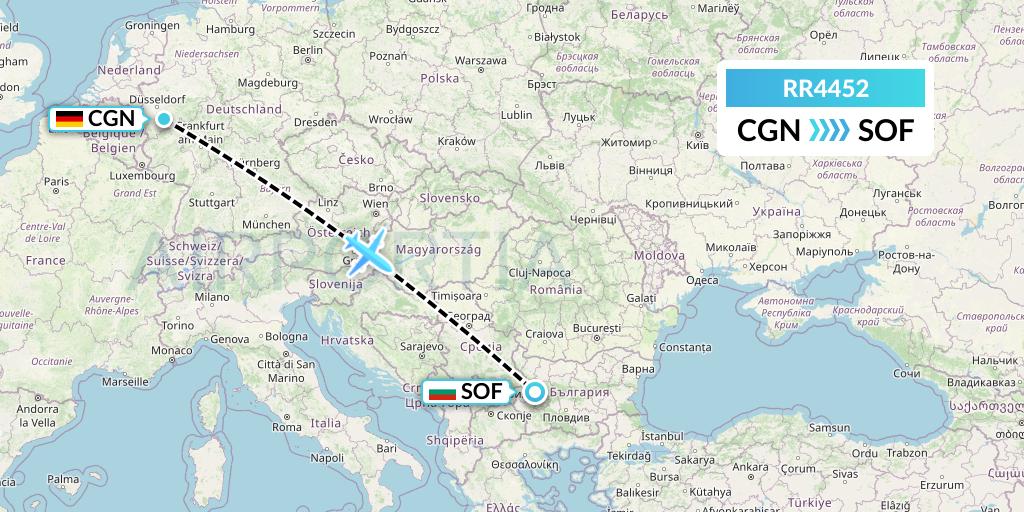 RR4452 Royal Air Force Flight Map: Cologne to Sofia