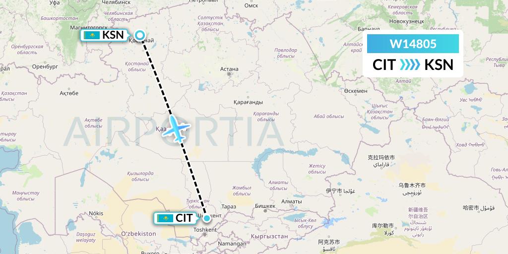 W14805 World Ticket Ltd Flight Map: Shymkent to Kostanay