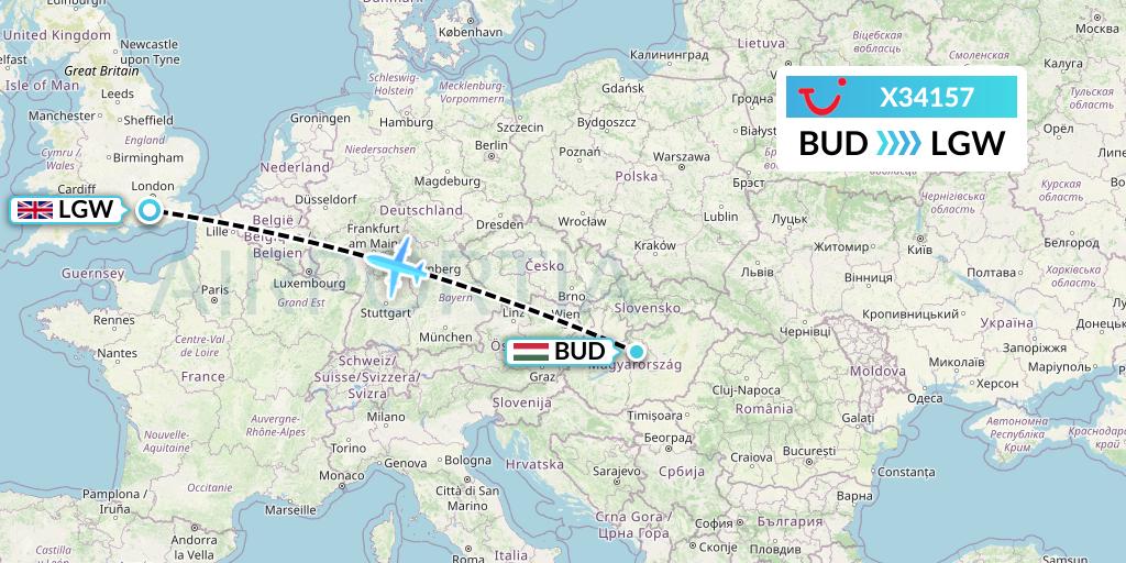 X34157 TUI fly Germany Flight Map: Budapest to London
