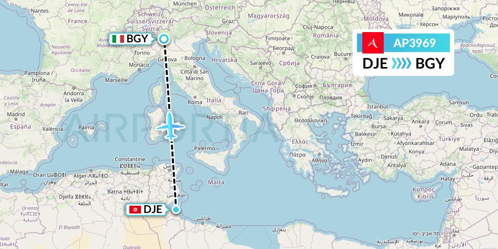 AP3969 AlbaStar Flight Map: Djerba to Milan