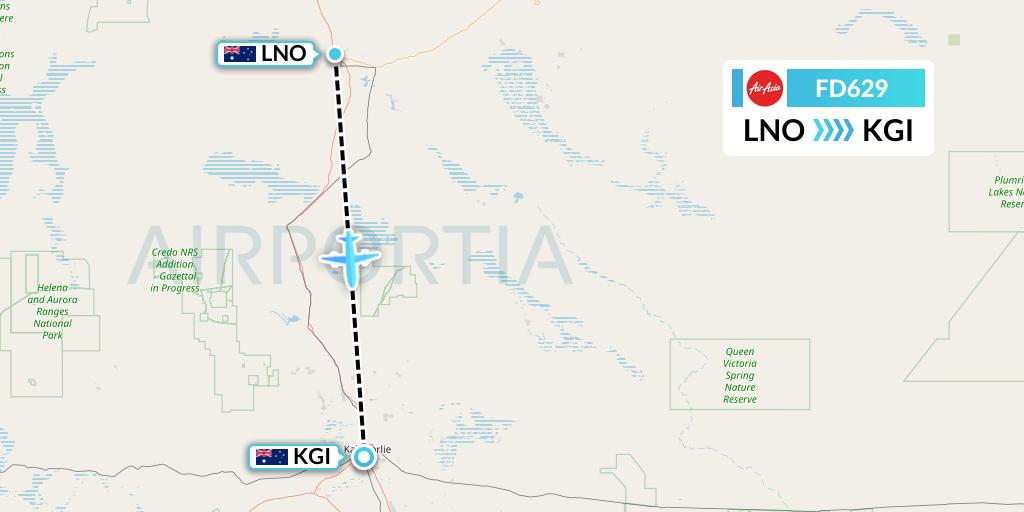 FD629 Thai AirAsia Flight Map: Leonora to Kalgoorlie
