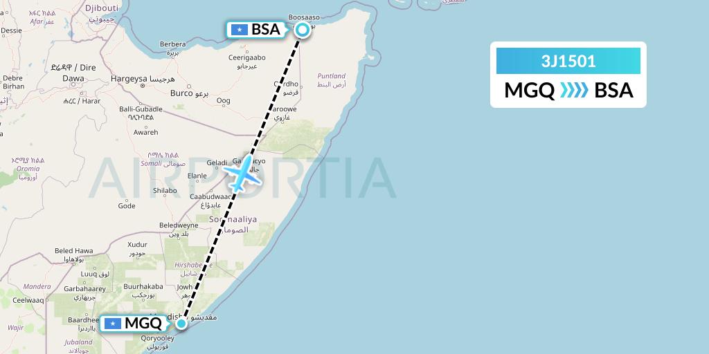 3J1501 Jubba Airways Flight Map: Mogadishu to Bosaso