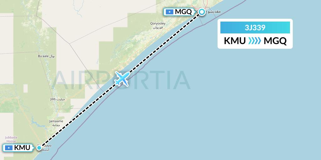 3J339 Jubba Airways Flight Map: Somalia to Mogadishu