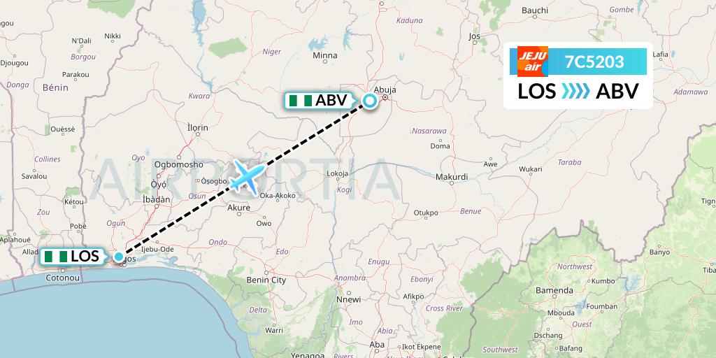 7C5203 Jeju Air Flight Map: Lagos to Abuja