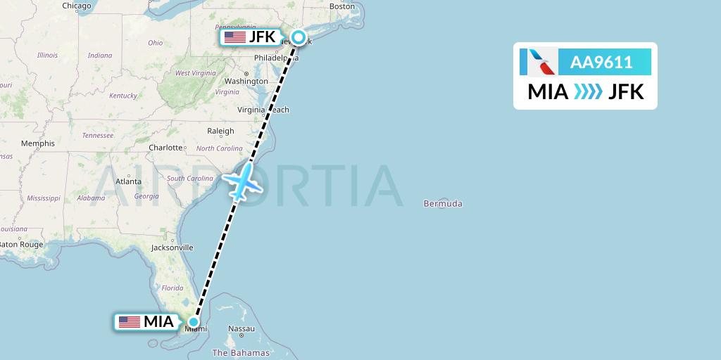 AA9611 American Airlines Flight Map: Miami to New York