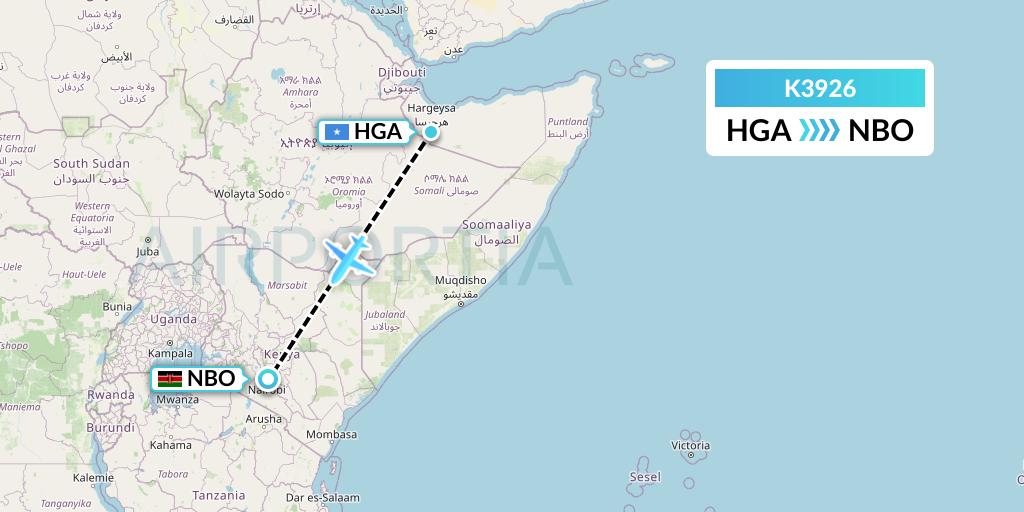 K3926 Taquan Air Flight Map: Hargeisa to Nairobi