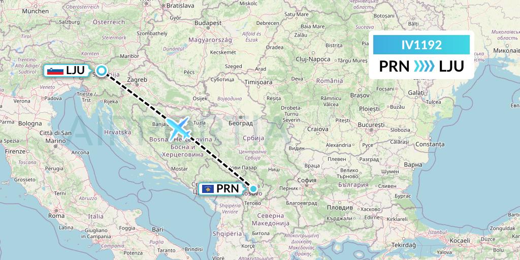 IV1192 VVB Aviation Malta Flight Map: Pristina to Ljubljana