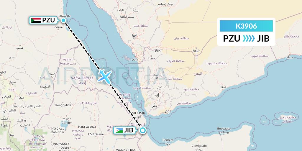 K3906 Taquan Air Flight Map: Port Sudan to Djibouti