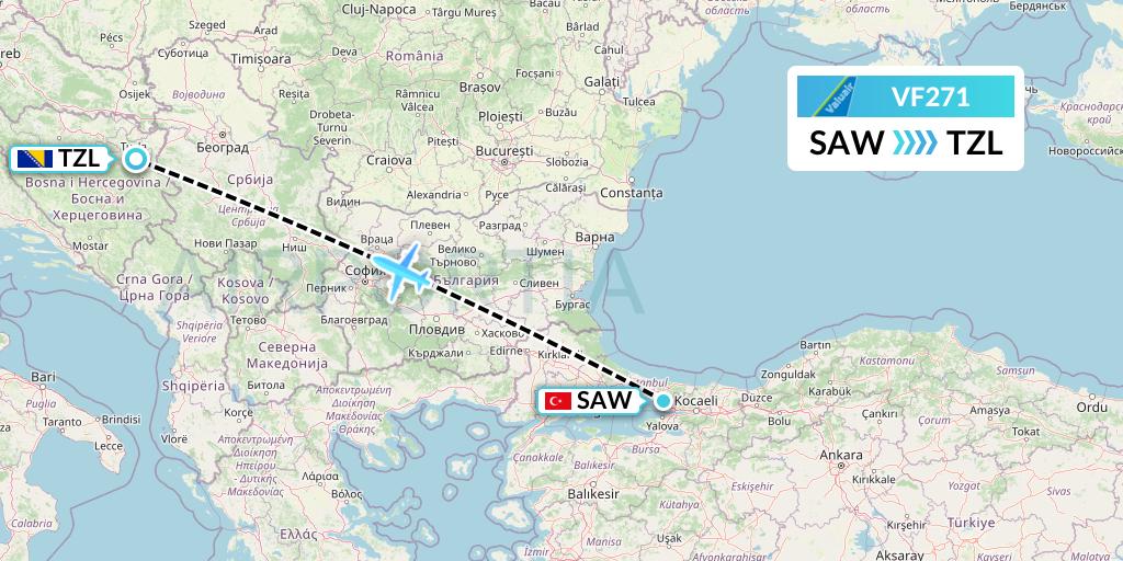 VF271 ValuAir Flight Map: Istanbul to Tuzla