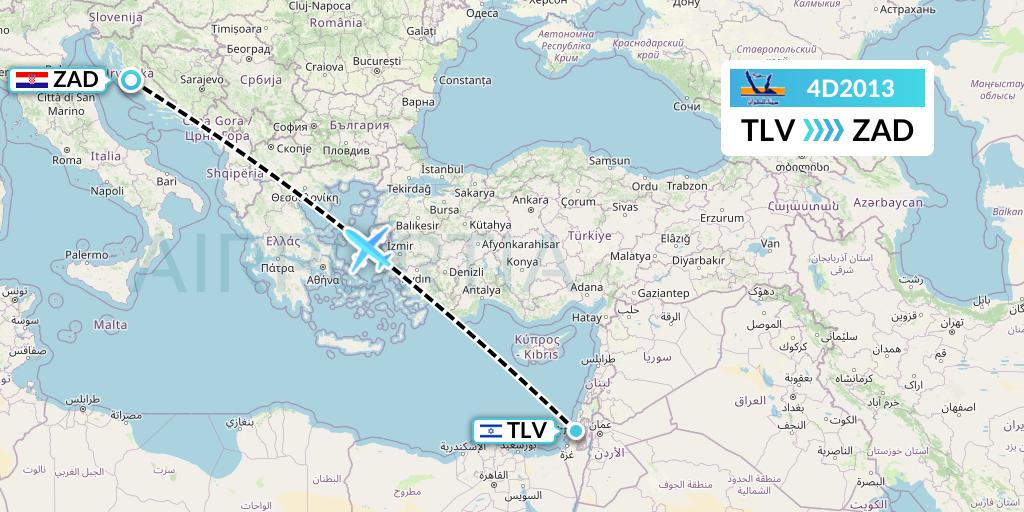 4D2013 Air Sinai Flight Map: Tel Aviv to Zadar