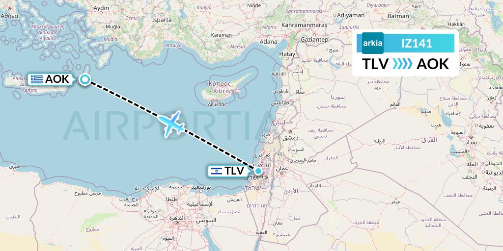 IZ141 Arkia Israeli Airlines Flight Map: Tel Aviv to Karpathos