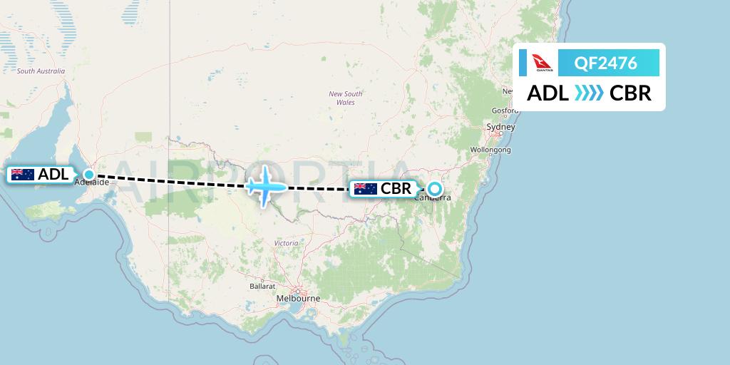 QF2476 Qantas Flight Map: Adelaide to Canberra