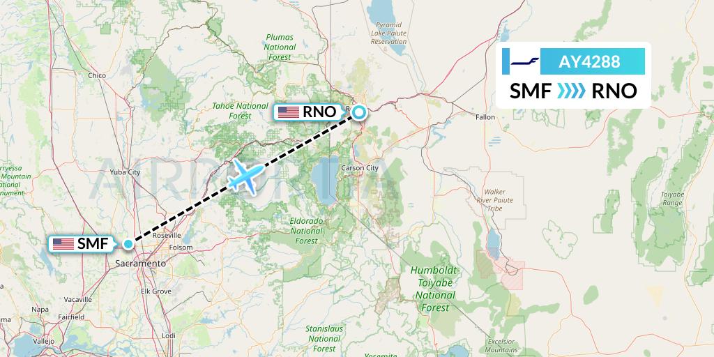 AY4288 Finnair Flight Map: Sacramento to Reno