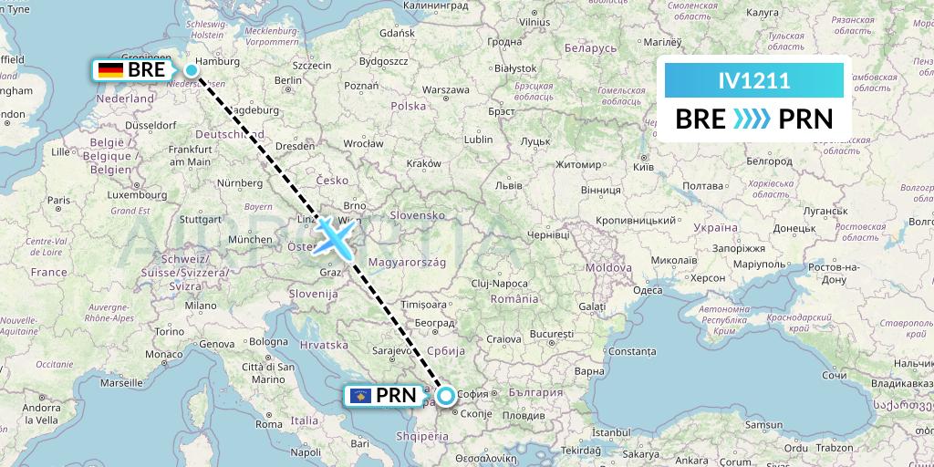 IV1211 VVB Aviation Malta Flight Map: Bremen to Pristina