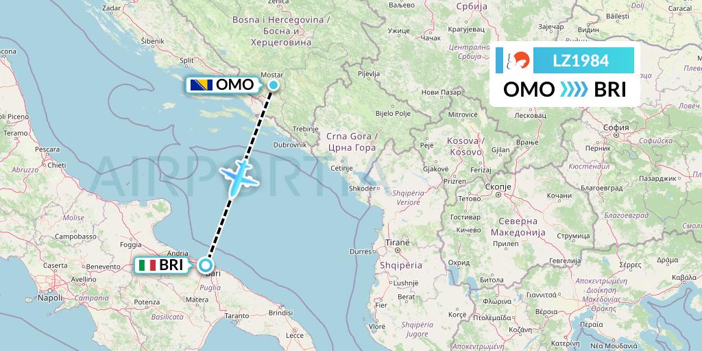LZ1984 Air Link Flight Map: Mostar to Bari
