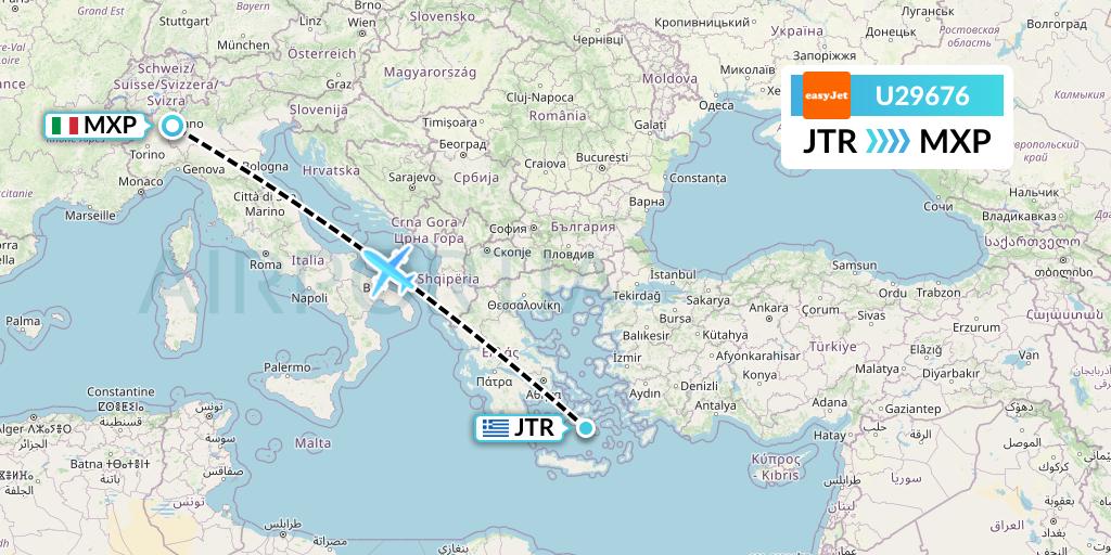 U29676 EasyJet Flight Map: Santorini to Milan