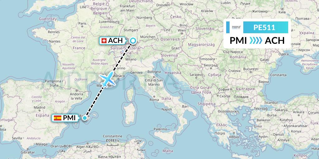 PE511 People's Viennaline Flight Map: Palma de Mallorca to St. Gallen