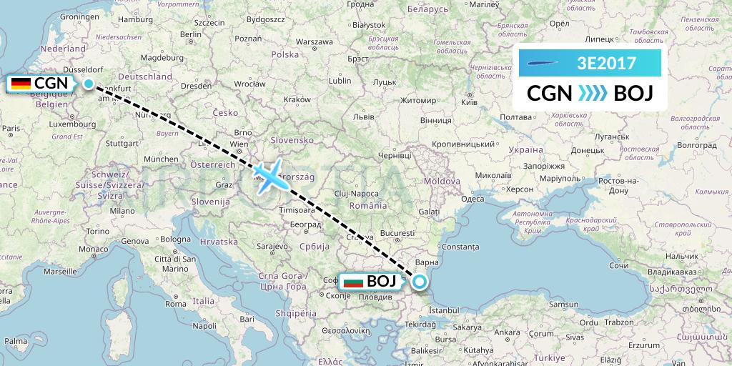 3E2017 Air Choice One Flight Map: Cologne to Burgas