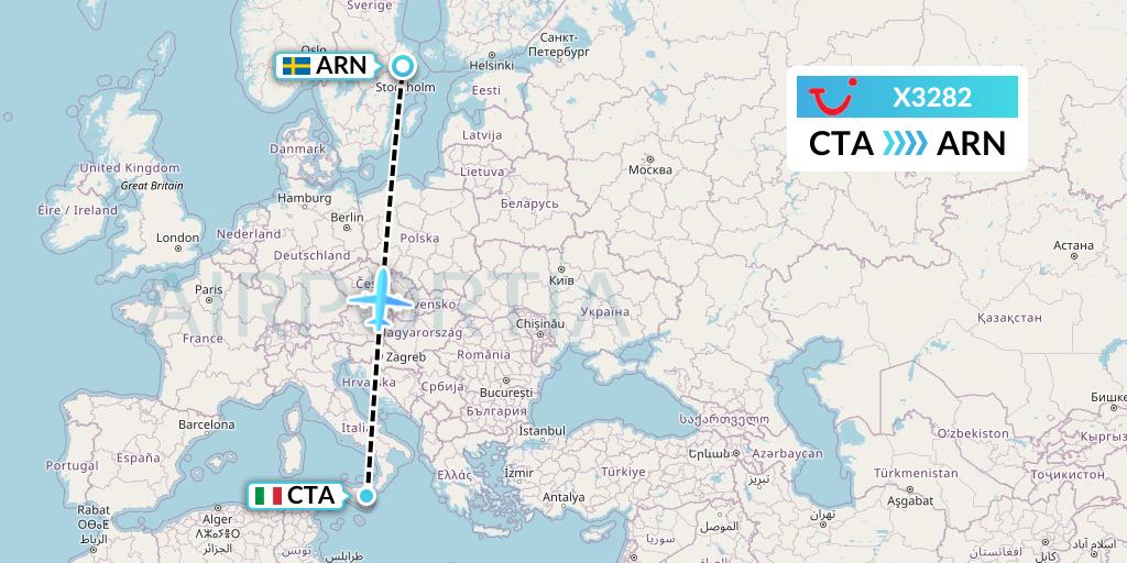 X3282 TUI fly Germany Flight Map: Catania to Stockholm