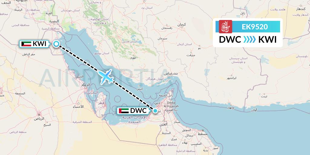 EK9520 Emirates Flight Map: Dubai to Kuwait City