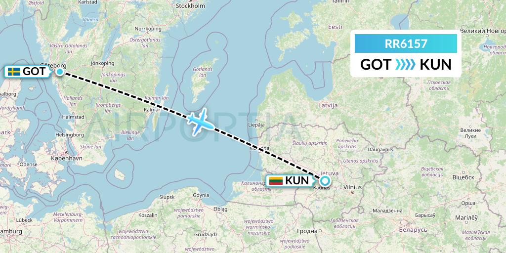 RR6157 Royal Air Force Flight Map: Gothenburg to Kaunas
