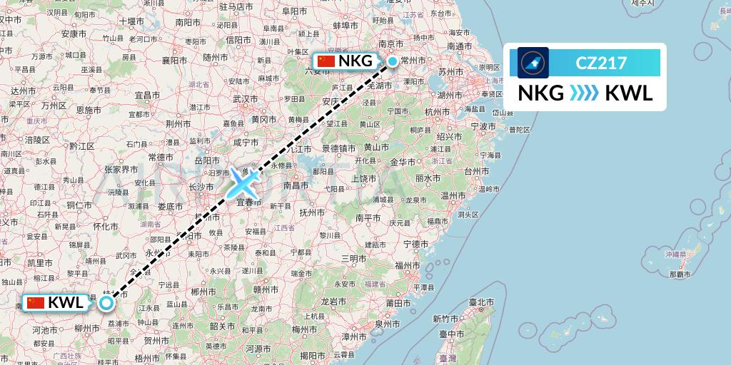 CZ217 China Southern Airlines Flight Map: Nanjing to Guilin