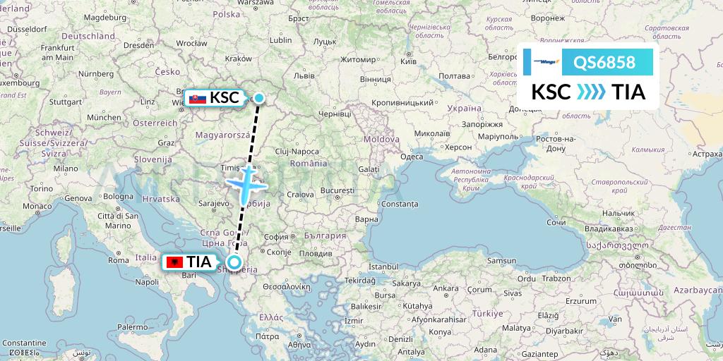 QS6858 Smartwings Flight Map: Kosice to Tirana