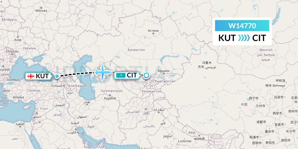 W14770 World Ticket Ltd Flight Map: Kutaisi to Shymkent