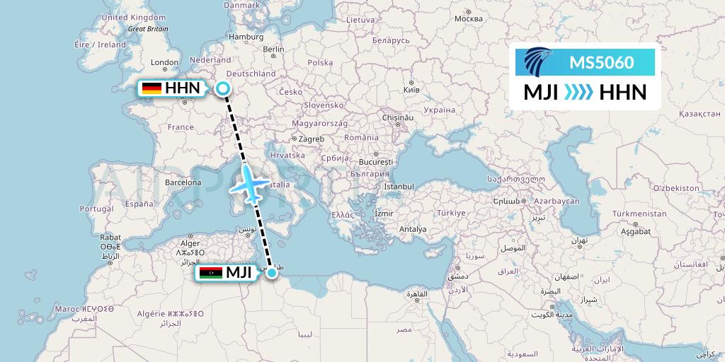 MS5060 EgyptAir Flight Map: Tripoli to Hahn