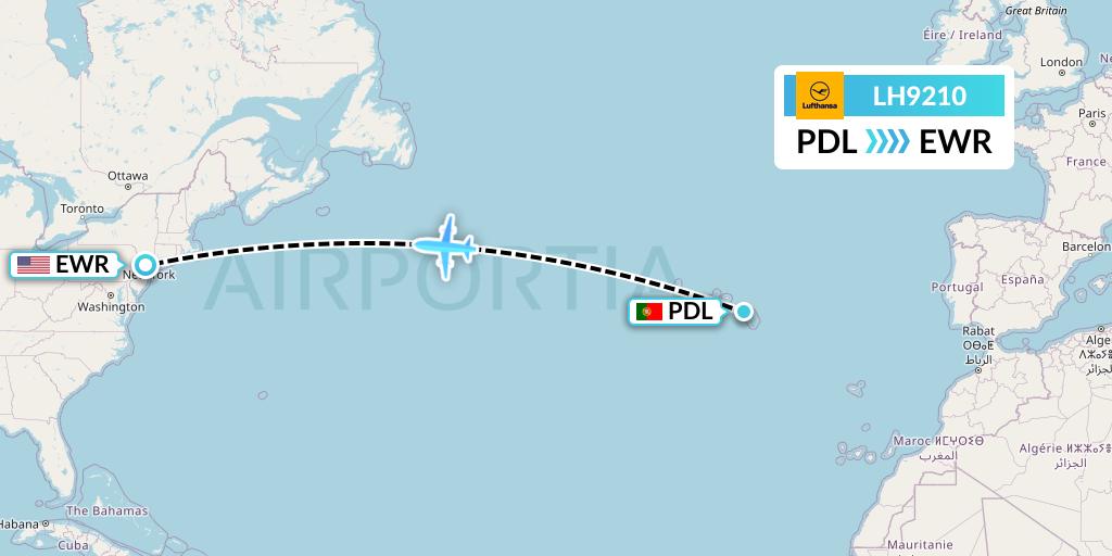 LH9210 Lufthansa Flight Map: Ponta Delgada to New York