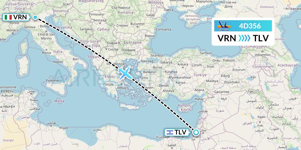 4D356 Air Sinai Flight Map: Verona to Tel Aviv