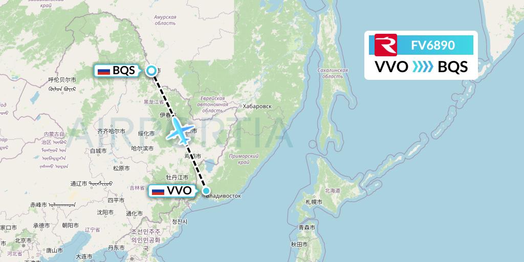 FV6890 Rossiya Flight Map: Vladivostok to Blagoveshchensk